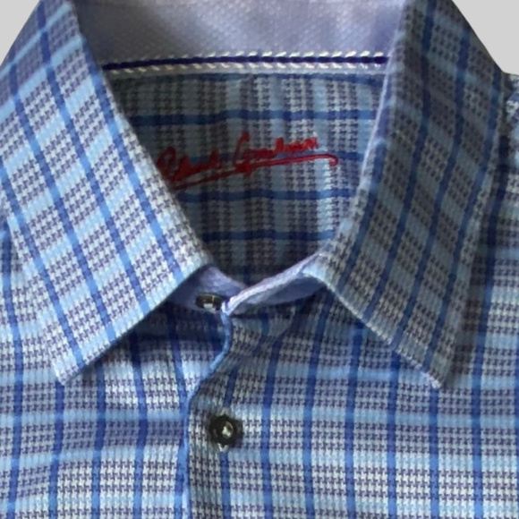 Robert Graham Mens Cotton Blue Plaid Long Sleeve Lightweight Casual Shirt- Sz-L - Picture 2 of 15